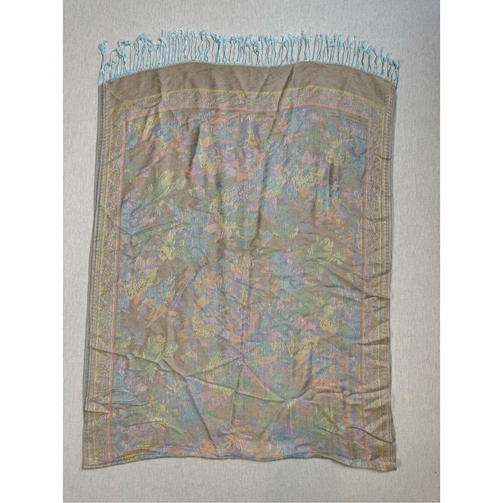 Cashmere Scarf Frilly Paisley Blue Purple Pastel Scarf